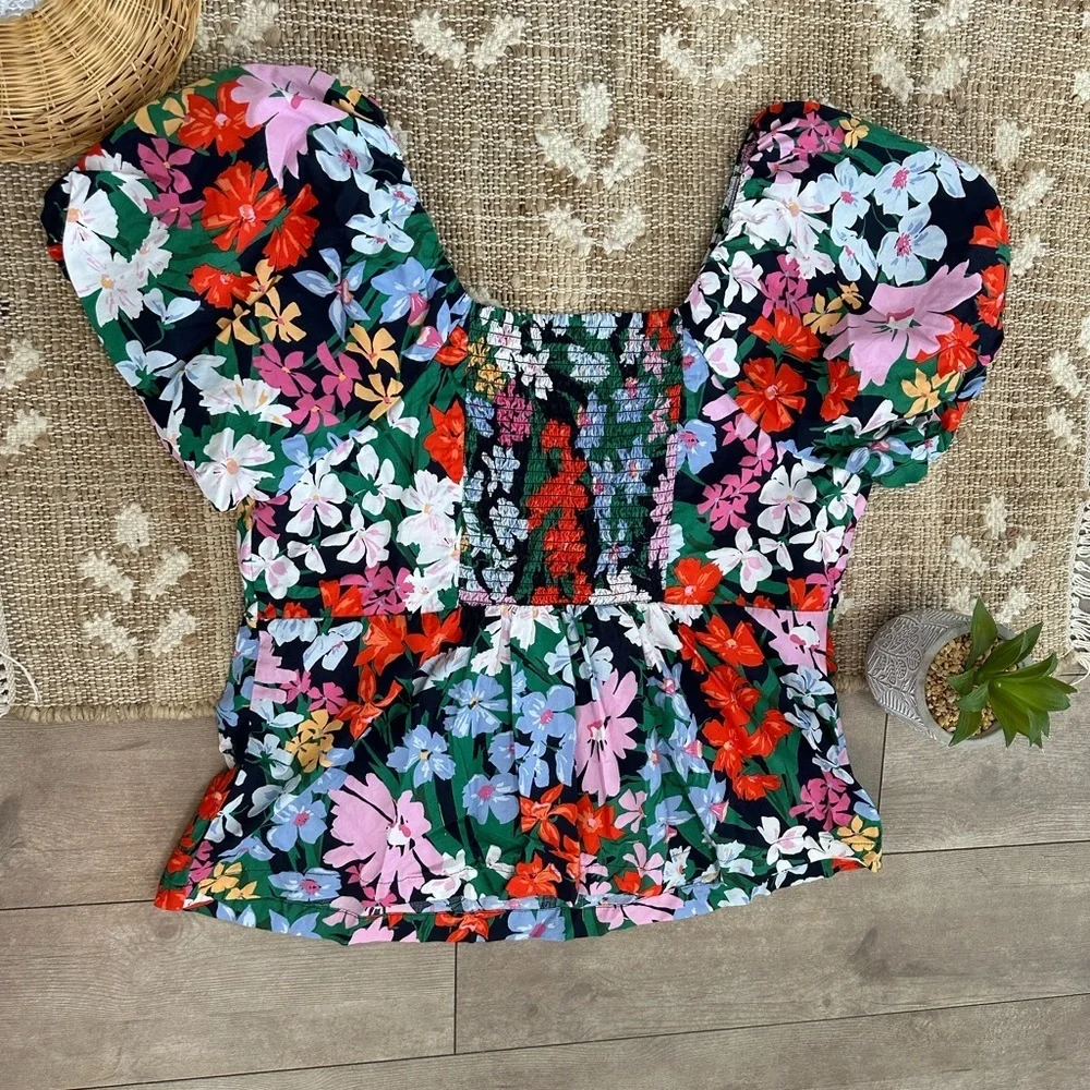 New Old Navy Women's Multicolor Floral Puff Sleeve Blouse Women’s Size XL